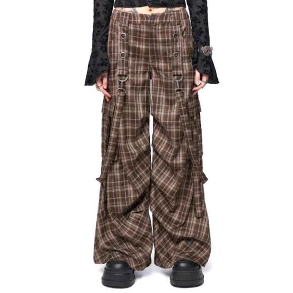 Minga London Plaid Wide Leg Cargo Pants Size 28 - Picture 1 of 9